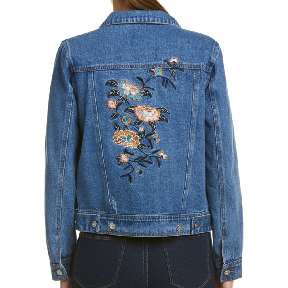 NWT Lunik Embroidered Flower Denim/Jean Jacket